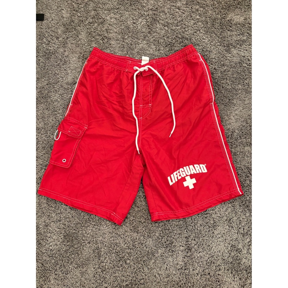 Lifeguard Officially Licensed Mens Red Swim Trunks Board Shorts Medium Cargo